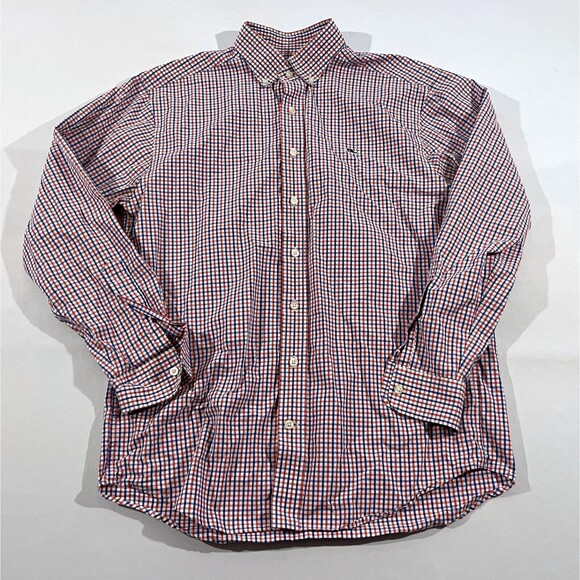 Vineyard Vines Shirt Men Red Blue Check Plaid Classic Fit Whale Button Down Sz M - Picture 1 of 7